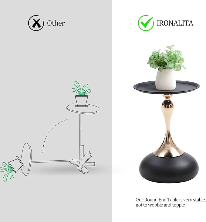 Small Black Round Side Table Pedestal for Small Spaces, Metal Unique End Table for Living Room, Modern Corner Accent Tables Drink Martini Tables