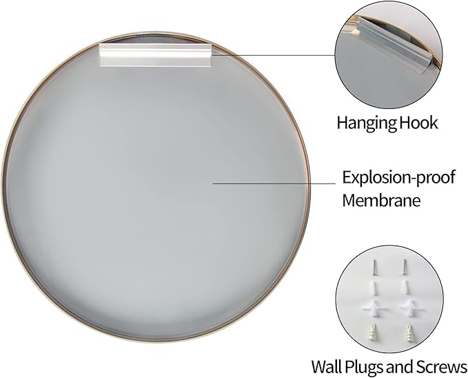 36 inch Gold Circle Wall Mirror, Brushed Gold Metal Framed Round Mirror for Bathroom Vanity, Bedroom Decor, Living Room, Entryway