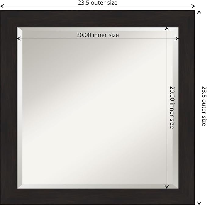 Amanti Art Brown Wall Mirror 24x24 Furniture Espresso Narrow Square Bathroom Mirror for Wall Decor Living Room, Medium Casual Frame, Hangs Horizonally and Vertically, Bathroom Decor, Beveled Edge