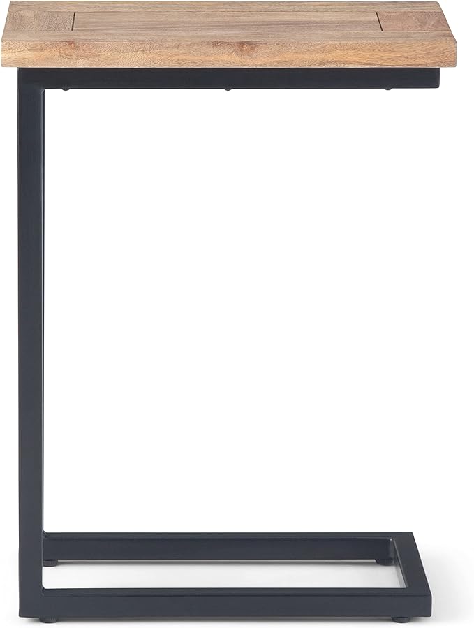 SIMPLIHOME Skyler 18-inch Wide Solid Mango/Metal Industrial C-Shaped End Table in Natural/Charcoal for Living Room, Office, or Bedroom, Assembled