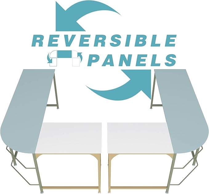 Teraves Reversible L Shaped Desk White - 57.9" Corner Gaming Computer Desk, Office Workstation Modern Home Study Writing Wooden Table