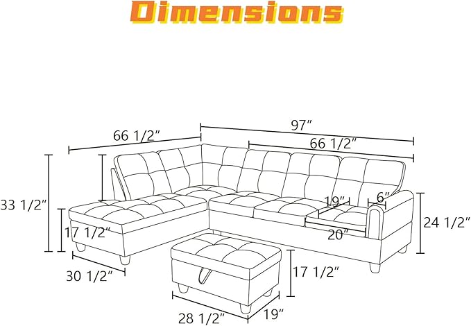 L Shaped Sectional Couch with Otttoman, 97" Sectional Sofa for Living Room Flannel Modular Couches with Cup Holders for Bedroom, Apartments, Red