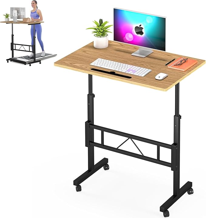 Klvied Small Standing Desk Adjustable Height for Sitting and Standing, Portable Laptop Table for Walking Pad,Oak