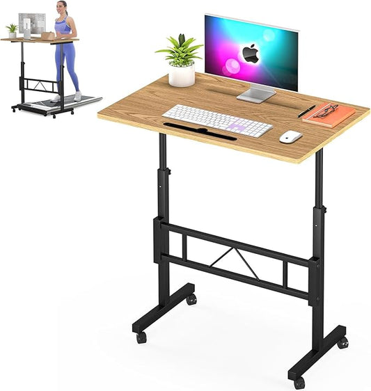 Klvied Small Standing Desk Adjustable Height for Sitting and Standing, Portable Laptop Table for Walking Pad,Oak