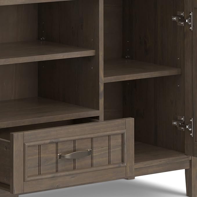 SIMPLIHOME Lev SOLID WOOD 53 Inch Wide Contemporary TV Media Stand in Smoky Brown for TVs up to 60 Inches, For the Living Room and Entertainment Center
