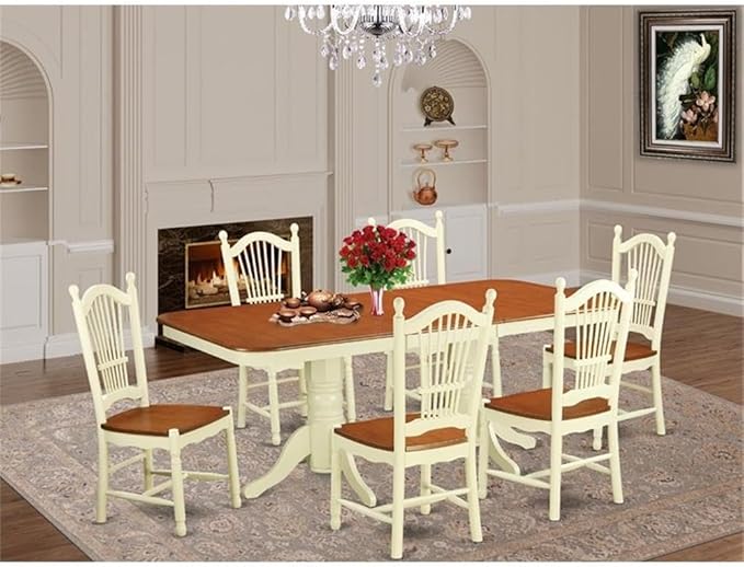 East West Furniture NADO7-WHI-W 7 Piece Dining Room Furniture Set Consist of a Rectangle Kitchen Table with Butterfly Leaf and 6 Dining Chairs, 40x78 Inch, Buttermilk & Cherry