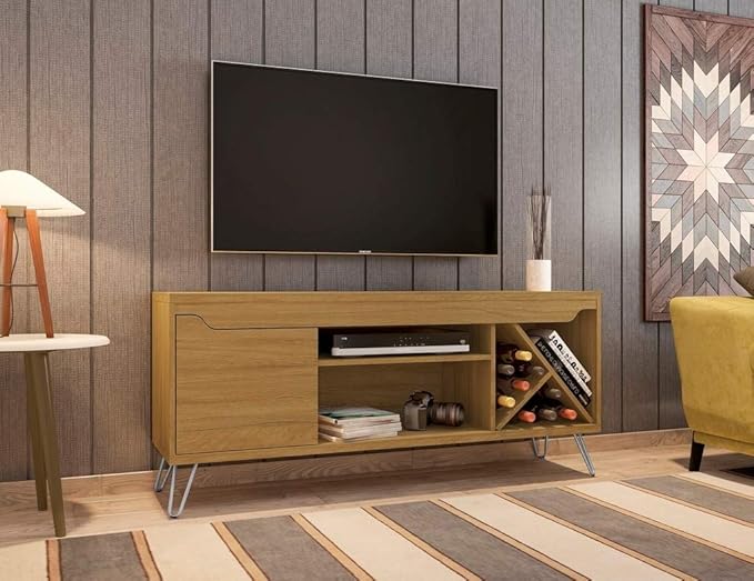 Manhattan Comfort Baxter 53.54" Mid Century TV Stand for Bedroom and Living Room Use, Entertainment Center with Storage, Shelves and Wine Racks, Ideal for 46 to 50 Inch Screens, Cinnamon