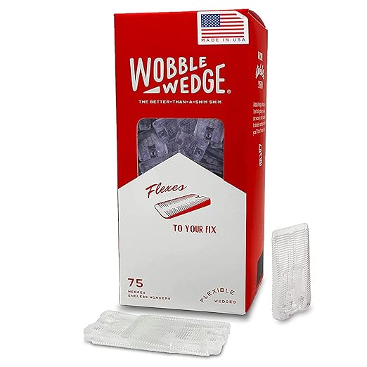 WOBBLE WEDGES Flexible Plastic Shims - Leveling Shims for Home Improvement, Furniture Levelers, Table, and Toilet for Leveling - Made in USA Plastic Wedges Shim for Appliances (Clear, 75-Pack)
