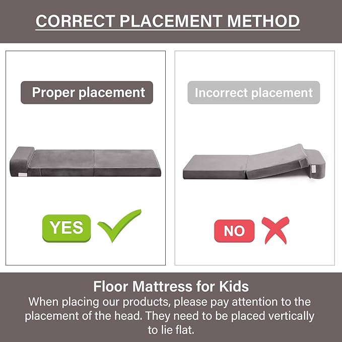 Tiita Folding Sofa Bed for Kids, Toddler Fold Out Couch Bed with Removable Cover, Kids Futon Sleeper Chair Folding Bed Mattress for Kids Room, Living Room, Guest Room,Gray