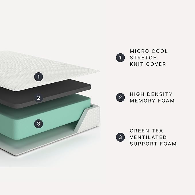 Signature Design by Ashley Queen Size Chime 12 Inch Medium Firm Memory Foam Mattress with Green Tea & Charcoal Gel for Pressure Relief, Fiberglass Free, Mattress In A Box