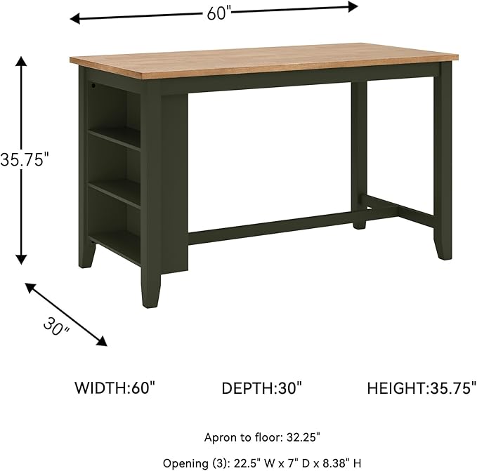 Signature Design by Ashley Gesthaven Modern Counter Height Dining Table with 3 Shelves and Trestle Base, Light Brown & Green