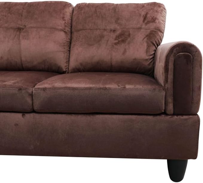 Chocolate L-Shaped 3-Piece Flannel Sofa with Storage Ottoman Set, Sectional Couch Sofa Set for Living Room, Office, Small Space