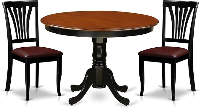 East West Furniture HLAV3-BCH-LC 3 Piece Dinette Set for Small Spaces Contains a Round Dining Table with Pedestal and 2 Faux Leather Dining Room Chairs, 42x42 Inch, Black & Cherry