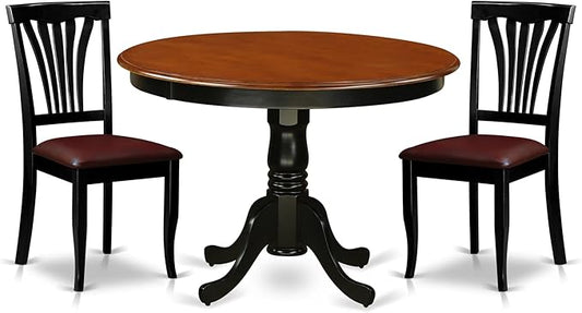 East West Furniture HLAV3-BCH-LC 3 Piece Dinette Set for Small Spaces Contains a Round Dining Table with Pedestal and 2 Faux Leather Dining Room Chairs, 42x42 Inch, Black & Cherry