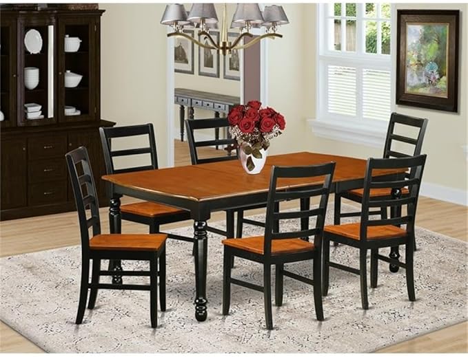 East West Furniture DOPF7-BCH-W 7 Piece Kitchen Table & Chairs Set Consist of a Rectangle Dining Room Table with Butterfly Leaf and 6 Solid Wood Seat Chairs, 42x78 Inch, Black & Cherry