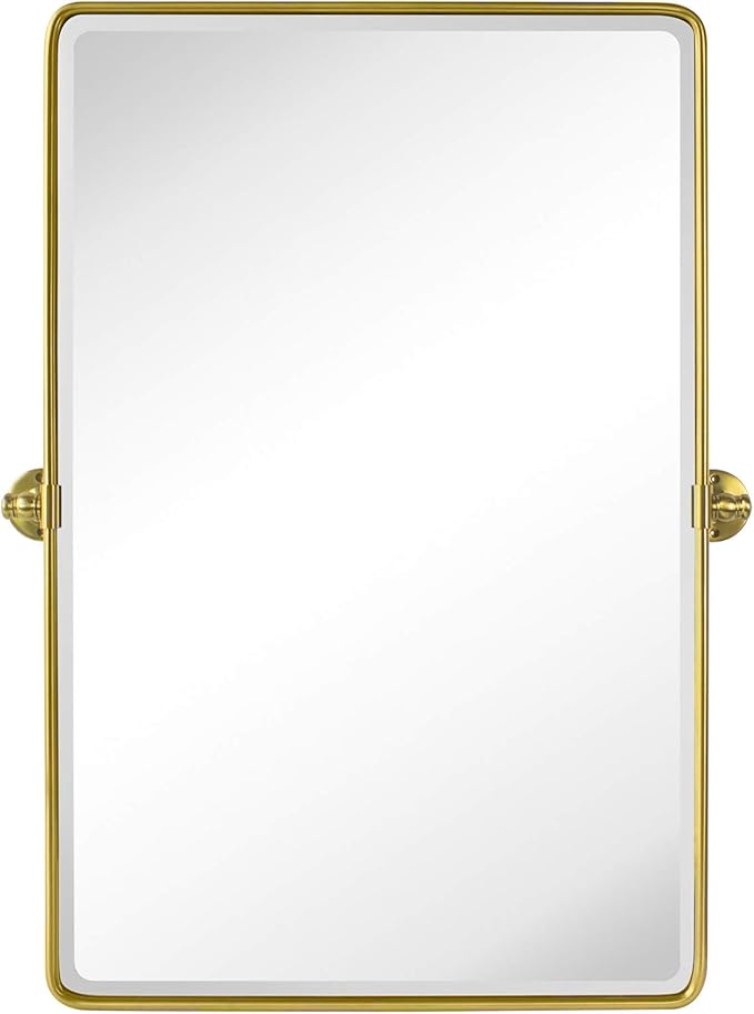 TEHOME 27 x 35'' Gold Pivot Mirror Brushed Champagne Gold Tilt Rectangle Bathroom Mirror Tilting Beveled Vanity Mirrors for Wall