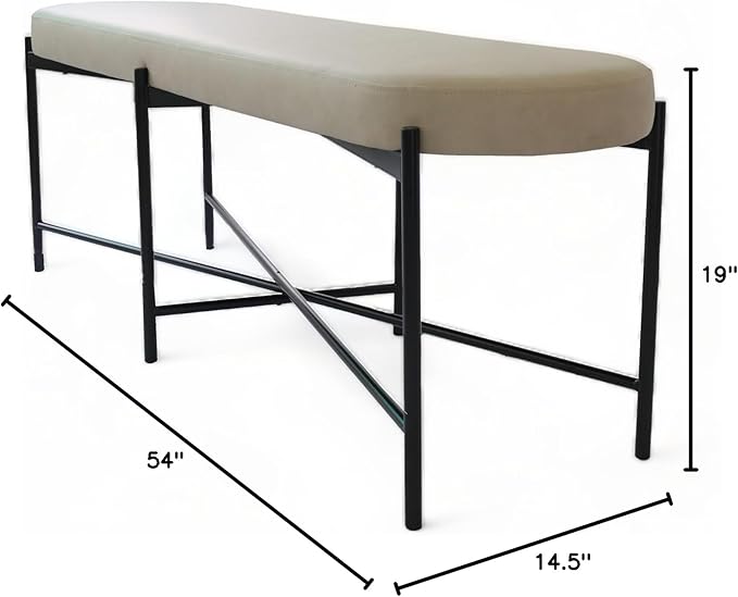 54” upholstered Vegan Leather Accent Ottoman Bench for entryway, Living Rooms, lounges, bedrooms-White Rock/Light Grey