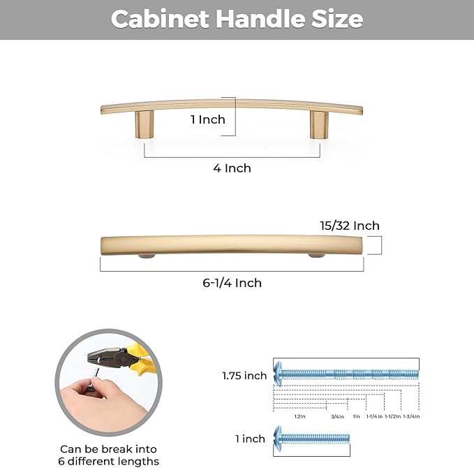 10 Pack Cabinet Handles 4" Hole Center - Curved Cabinet Pulls Champagne Bronze Drawer Pulls for Kitchen Cupboard Solid Handles for Dresser Drawer Arch Closet Hardware