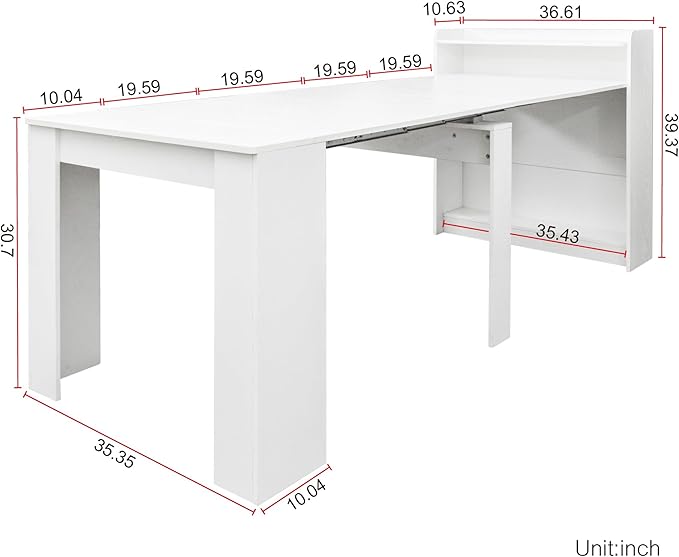 118" Extendable Dining Table for 6-10 Person, Wooden Folding Narrow Dining Room Table, Farmhouse Extendable Console Table for Gatherings, Meeting, Dining Office Areas White