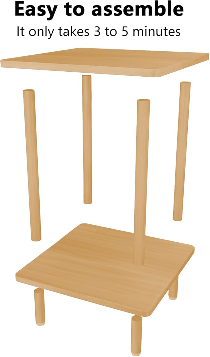 2-Tier End Table,Multi-Layer Side Cabinet with 4 Solid Wood Sturdy Legs for Living Room and Bed Room, Minimalist Modern (15.8"*15.8"*21")