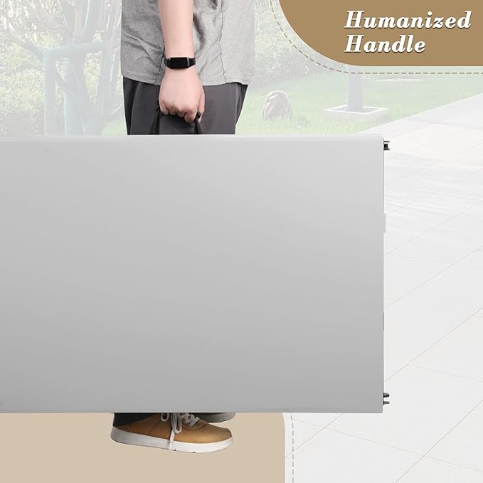 Athena Collection 8 ft Square Folding Dining Table, Large Plastic Foldable Table Portable with Carry Handle, Heavy Duty Fold-in-Half Utility for Indoor Outdoor Party Camping Picnic, Grey