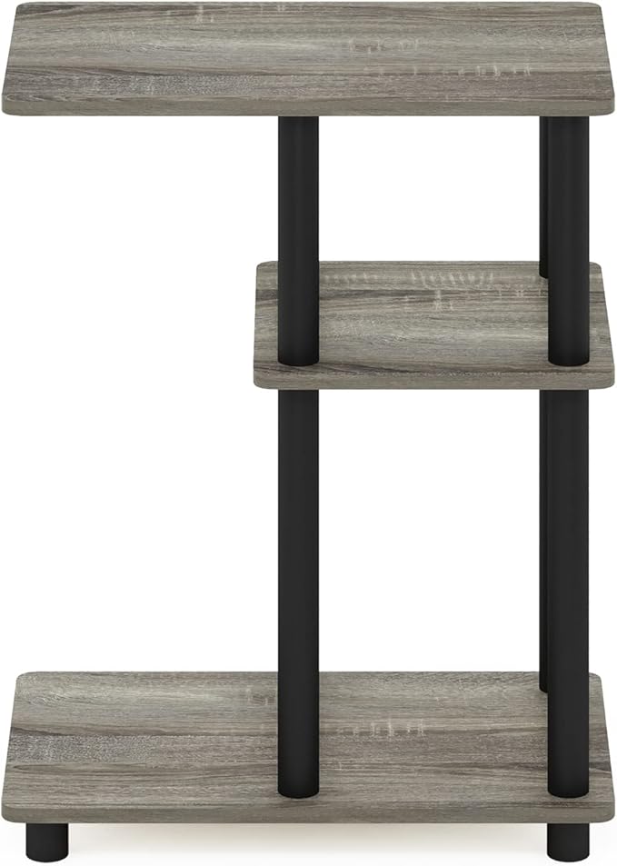 Furinno Turn-N-Tube C-Shape Sofa Side Table, French Oak/Black