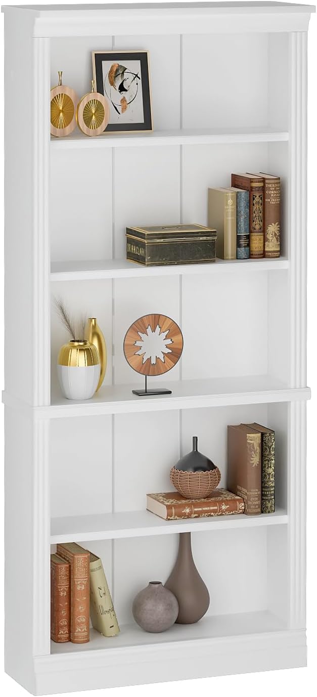VICTONE 5-Shelf Bookcase, Wooden Standing Rack Book Storage Shelves Furniture Selection for Living Room, Bedroom, Home Office (White)