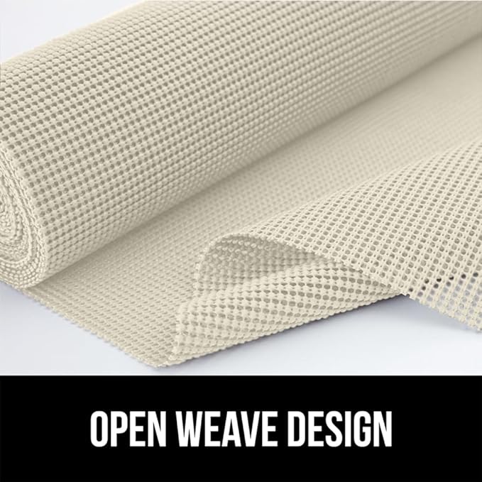 GORILLA GRIP powerGRIP Drawer Shelf and Cabinet Liner, Thick Strong Hold, Non-Adhesive Liners Protect Kitchen Cabinets and Cupboard, Bathroom Drawers, Easy Install, Breathable Mat, 12" x10' Cream