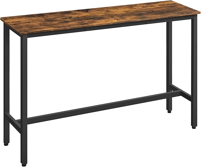 VASAGLE Bar Table, Narrow Long Kitchen Dining Table, Sturdy Metal Frame, Industrial, 15.7 x 55.1 x 35.4 Inches, Rustic Brown and Ink Black ULBT140B01