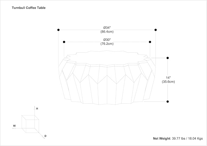 SIMPLIHOME Turnbull Coffee Table - 34 inch Wide Solid Mango Wood Living Room Table in Walnut, Contemporary Sculptural Table for Family Room with Faceted Drum Design and Geometric Cut Edges, Assembled