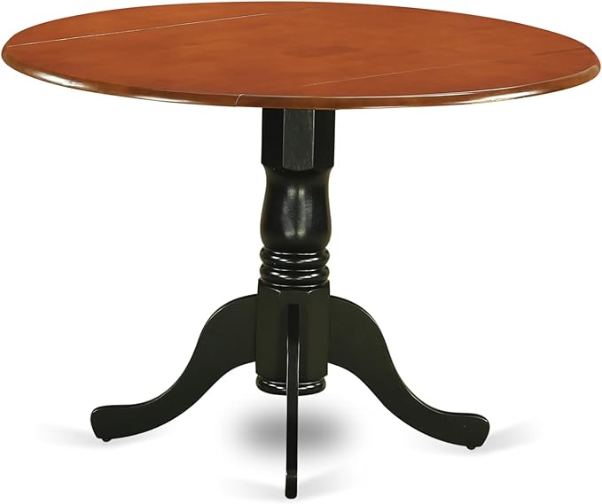 East West Furniture DLAN3-BCH-C 3 Piece Dining Room Table Set Contains a Round Kitchen Table with Dropleaf and 2 Linen Fabric Upholstered Dining Chairs, 42x42 Inch, Black & Cherry