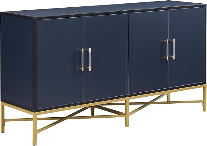 Merax Sideboard Buffet Cabinet with Storage, 4 Door Modern Cupboard w/Cross-Leg Design, Console Table for Kitchen, Dining/Living Room, Blue