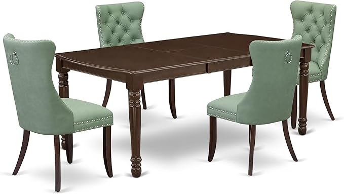 East West Furniture DODA5-MAH-22 5 Piece Kitchen Set Consists of a Rectangle Dining Table with Butterfly Leaf and 4 Polyester Fabric Upholstered Chairs, 42x78 Inch, Mahogany