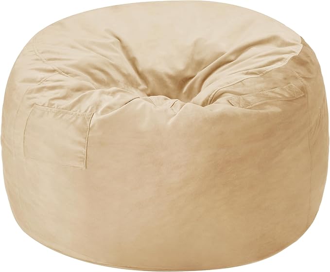 Homguava 5FT Bean Bag Chair Giant BeanBag with Memory Foam Filled, Comfy Bean Bag Chairs for Adults, Adult Bean Bag Chair with Dutch Velvet Cover for Living Room Bedroom-Khaki