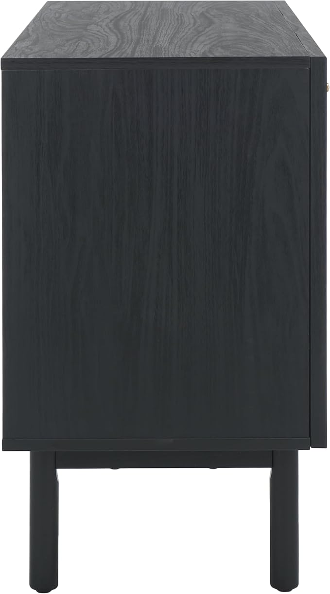 SAFAVIEH Aino TV Stand for up to 60" Flatscreen – Black with Rattan Mesh, 3 Doors with Interior Storage, Sideboard Cabinet, Entertainment Media Console (MED9618B)
