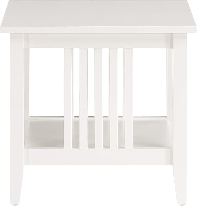 OSP Home Furnishings Sierra End Table with Lower Storage Shelf and Mission Style Side Panels, White