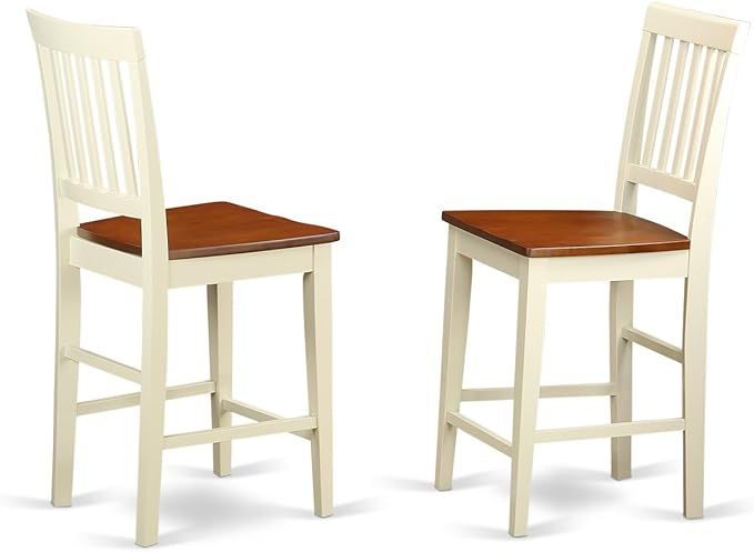 East West Furniture EDVN5-WHI-W 5 Piece Kitchen Counter Height Dining Table Set Includes a Round Wooden Table with Pedestal and 4 Dining Chairs, 30x30 Inch, Buttermilk & Cherry