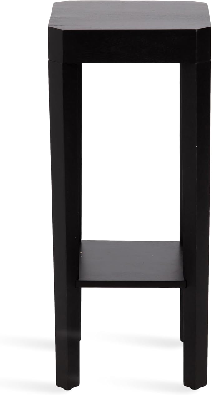 Kate and Laurel Talcott Modern Square Wood Drink Table, 12 x 12 x 28, Black, Transitional Decorative Two-Tier Pedestal Table for Use as Plant Stand Indoors or Living Room Decor Accent