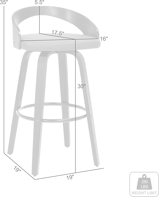 Armen Living Sonia 30" Bar Height Swivel Brown Faux Leather and Walnut Wood Bar Stool - Set of 2
