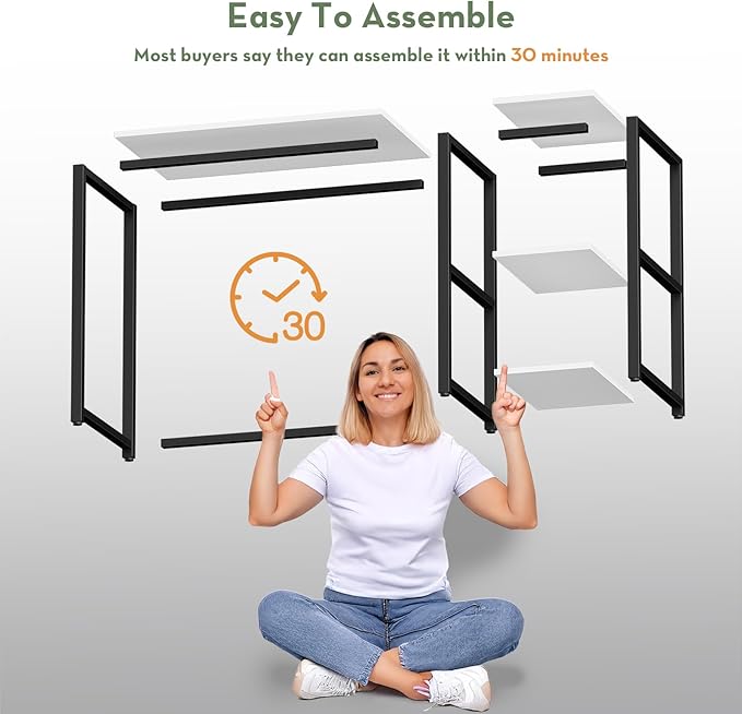 SINPAID 40IN Computer Desk with Shelves, Cream White Sturdy Small Desk for Bedroom, Modern Gaming Table, Office Furniture