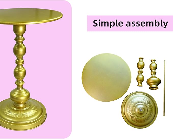 Benkyo Gold Round End Side Table Modern Metal Pedestal Spindle Side Tables for Living Room Bedroom，Gold