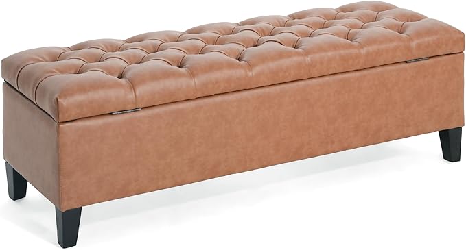 Christopher Knight Home Ottilie PU Leather Storage Ottoman Bench, Wooden Rectangular Ottoman with Storage, Bedroom End of Bed Foot Stool, Entryway Ottoman Footrest, Living Room Extra Seat, Brown