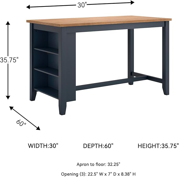 Signature Design by Ashley Gesthaven Modern Counter Height Dining Table with 3 Shelves and Trestle Base, Light Brown & Blue