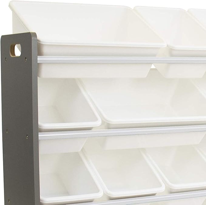 Humble Crew Extra-Large Toy Organizer with 20 Plastic Bins – Grey/White Storage Rack with 4-Tier Shelves, Anti-Tip Safety, for Kids’ Rooms, Playrooms, Nurseries & Classrooms