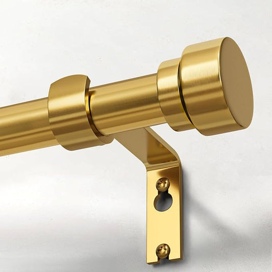 Modern Gold Curtain Rods for Windows 72 to 144 Inches Adjustable Length Heavy Duty 1" Diameter Brass Window Curtain Rod with Solid Metal Finials for Outdoor Farmhouse Bedroom Kitchen Living Room