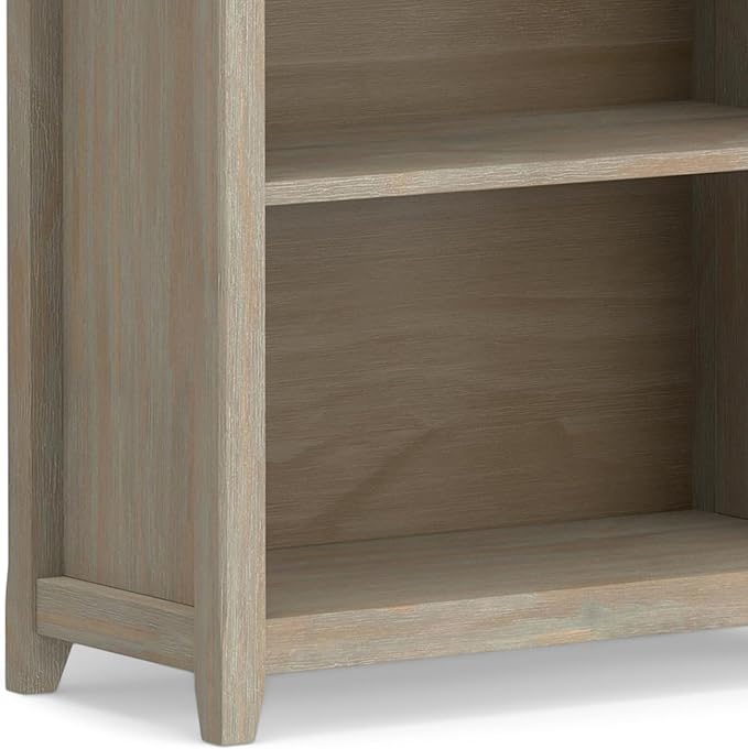 SIMPLIHOME Amherst Bookcase - 70 inch Tall 5-Shelf Solid Wood Bookshelf in Distressed Grey, Transitional Storage for Living Room, Study Room or Office with Adjustable Shelves and Tapered Legs