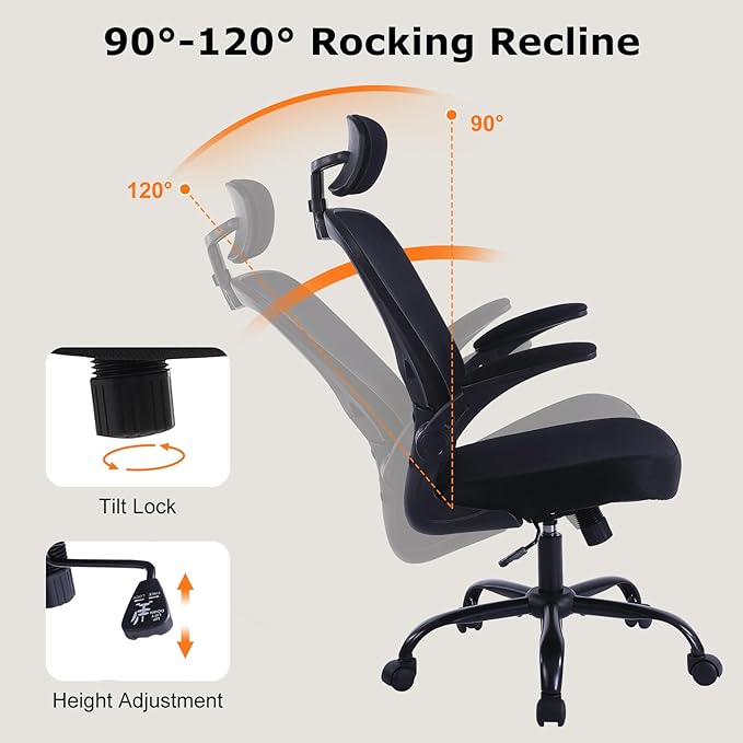 ralex-chair Ergonomic Office Chair with Adjustable Headrest & Lumbar Support, Desk Chair with Flip-Up Armrests, Comfortable for Home, Office, Conference Room