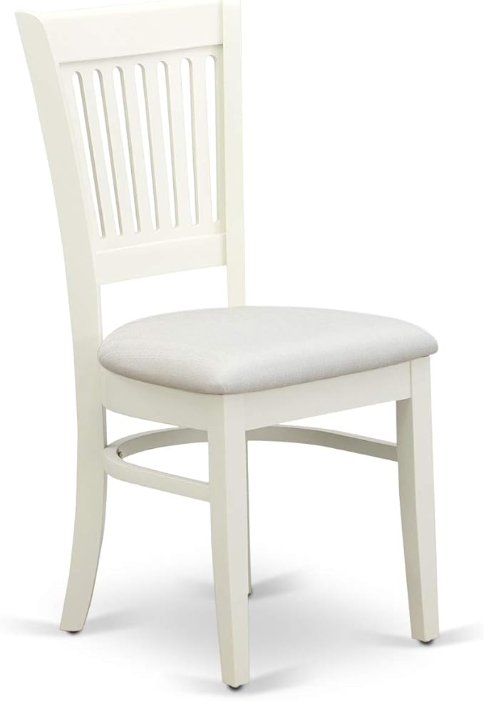 East West Furniture ANVA5-LWH-C 5 Piece Dining Room Table Set Includes a Round Kitchen Table with Pedestal and 4 Linen Fabric Upholstered Dining Chairs, 36x36 Inch, Linen White