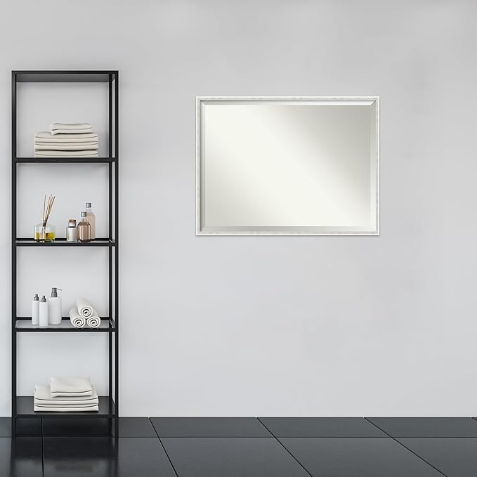 Amanti Art White Bathroom Mirror for Over Sink, 31x41 Paige White Silver Rectangle Vanity Mirror, X-Large Modern Contemporary Wood Frame, Hangs Horizonally and Vertically, Bathroom Wall Decor, Beveled