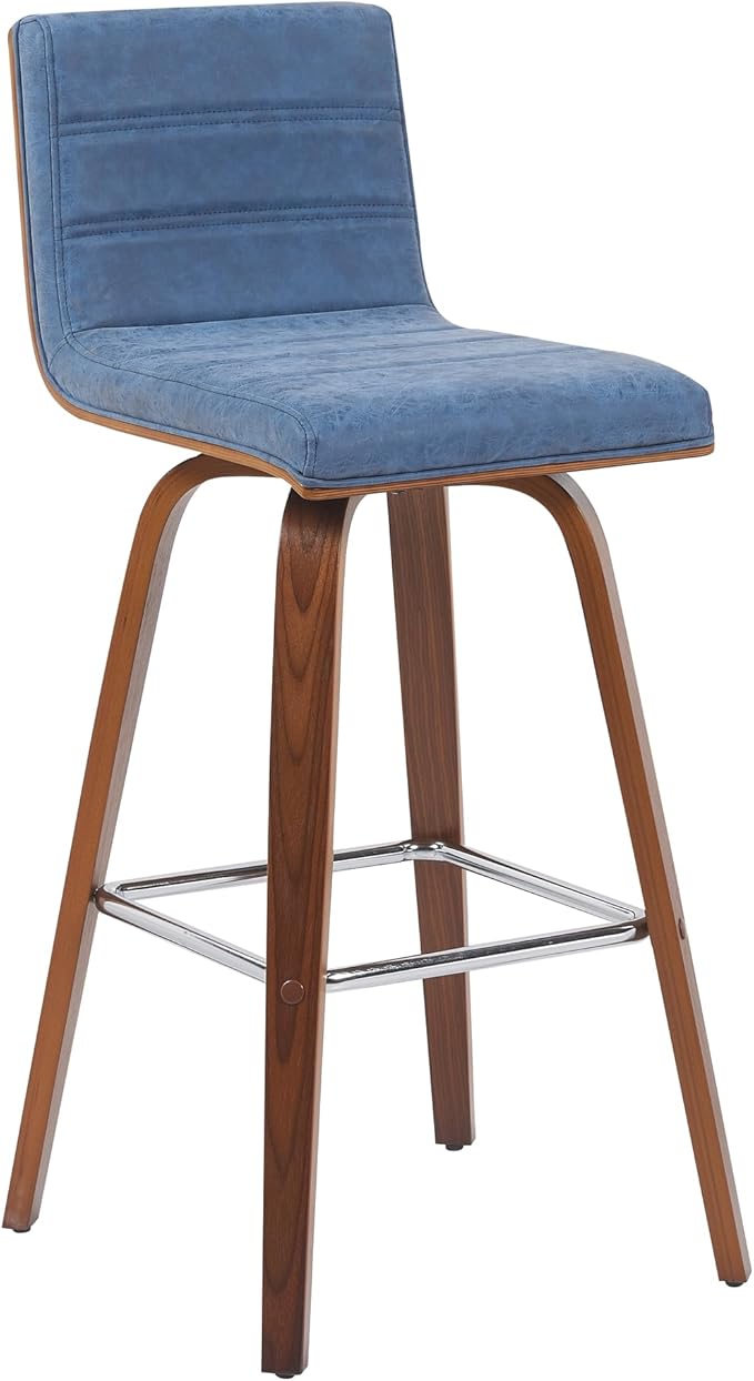 Vienna Modern Swivel Bar Height Stool with Vintage Blue Upholstered Seat and Walnut Finished Wood Frame Set of 3